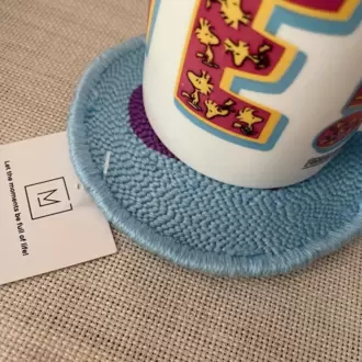 Punch Bardak Altlığı, Çift Taraflı, Kalp Göz Desenli Yuvarlak Formlu, Açık Mavi