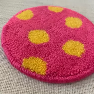 Punch Bardak Altlığı, Çift Taraflı, Puantiye Desenli Yuvarlak Formlu, Pembe