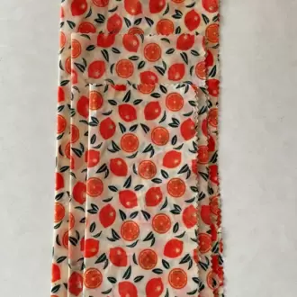 Balmumu Gıda Saklama Kumaşı, 3'lü Set, Portakal Desenli