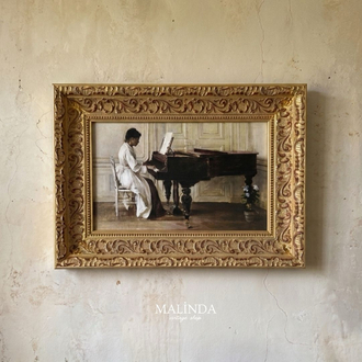 Piyanonun Başında (1887) Kalın Gold Vintage Tablo