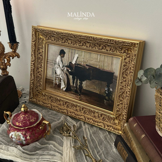 Piyanonun Başında (1887) Kalın Gold Vintage Tablo
