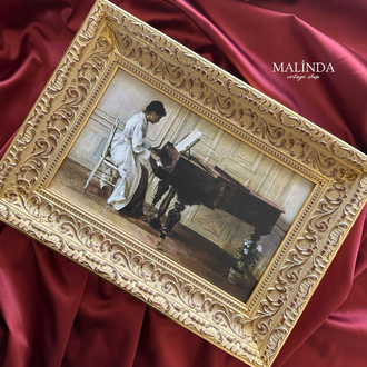 Piyanonun Başında (1887) Kalın Gold Vintage Tablo
