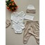 Sütlü Kahve 4 Parça Hastane Çıkışı Set (Body, Pantolon, Bere ve Eldiven)