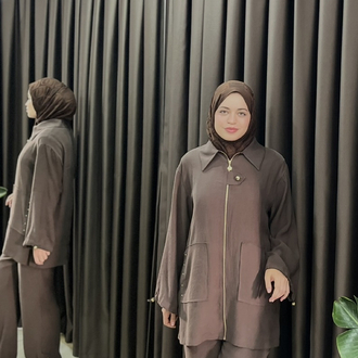 Düğmeli premium tencel takım