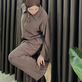 Düğmeli premium tencel takım