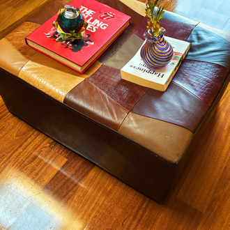 Genuine Leather Upcycle Patchwork Ottoman 