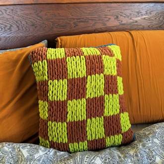 Hand-Knitted Brown Dog Cushion