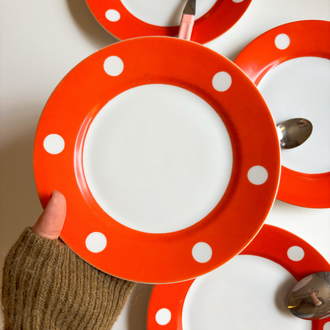 80’s Russian Orange Polka Dot Porcelain Plates