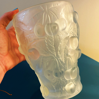 1950’s Czech Cherry Embossed Art Glass Vase