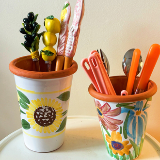 Italian Handmade Ceramic Floral Utensil Cups