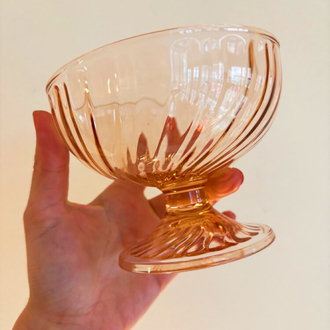 80’s French Pink Glass Swirl Candy Bowl