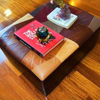 Genuine Leather Upcycle Patchwork Ottoman 