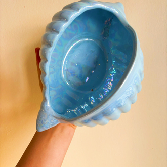 80’s Baby Blue Ceramic Seashell Bowl 