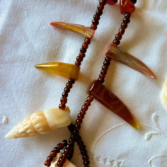 Seashell, Horn and Pearl Necklace