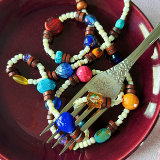 Vintage Necklace with Gemstones and Glass Beads