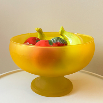 Yellow Satin Glass Pedestal Bowl