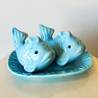 Blue Fish Ceramic Salt and Pepper Shakers 