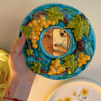 Grapes Embossed Handmade Ceramic Wall Mirror 