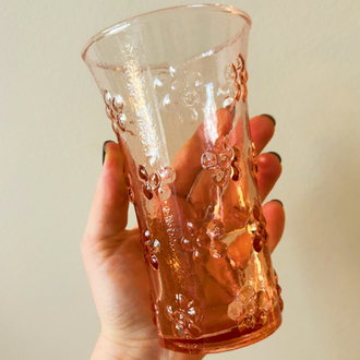 80’s Pink Glass Flower Embossed Tumblers 