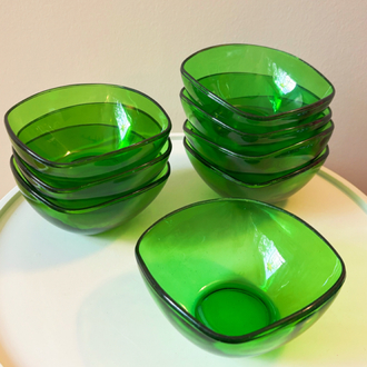 70’s French Vereco Square Green Glass Bowls