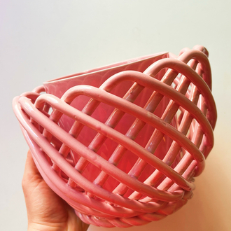 80’s Handmade Ceramic Pink Flowerpot 