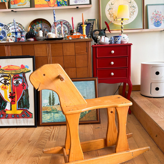 1960’s Hand Carved Wooden Rustic Rocking Horse 