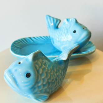 Blue Fish Ceramic Salt and Pepper Shakers 