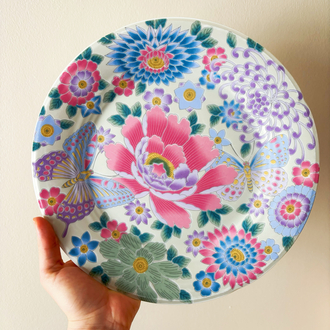 Japanese Hand Painted Floral Wall Plate 