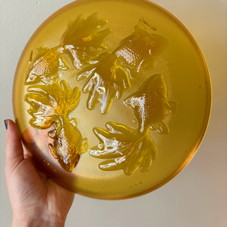 80’s Amber Glass Fish Embossed Plates