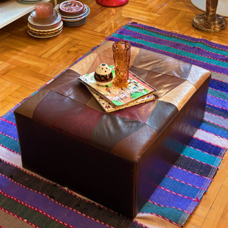 Genuine Leather Upcycle Patchwork Ottoman 