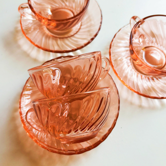 80’s French Arcoroc Rose Swirl Espresso Cups 