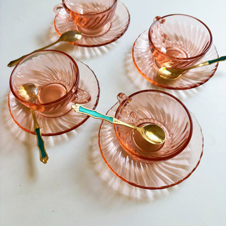 80’s French Arcoroc Rose Swirl Espresso Cups 