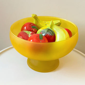 Yellow Satin Glass Pedestal Bowl