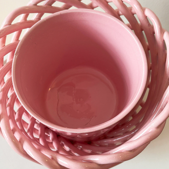 80’s Handmade Ceramic Pink Flowerpot 