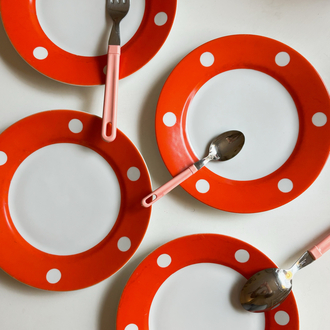 80’s Russian Orange Polka Dot Porcelain Plates