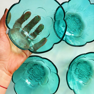 80’s Turquoise Flower Shaped Glass Bowls 