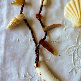 Seashell, Horn and Pearl Necklace