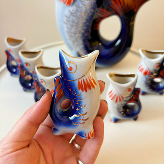 70’s Russian Fish Shaped Porcelain Liquor Set