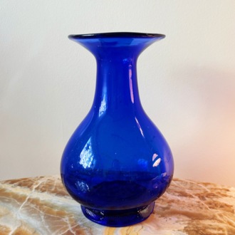 60's Handblown Cobalt Blue Amorph Glass Vase