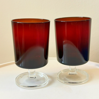 80’s French Burgundy Glass Goblets