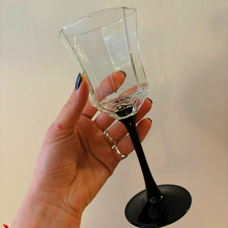French Octagon Wine Glasses with Black Stem 