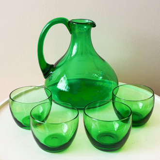 1960’s Emerald Green Glass Liquor Set 