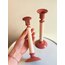 80’s Pink Enamel Plated Brass Candlesticks