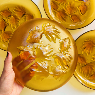 80’s Amber Glass Fish Embossed Plates