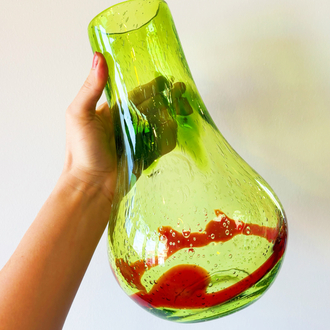 Hand Blown Green + Red Glass Vase 
