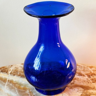60's Handblown Cobalt Blue Amorph Glass Vase