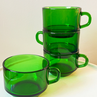 70’s French Emerald Green Glass Mugs