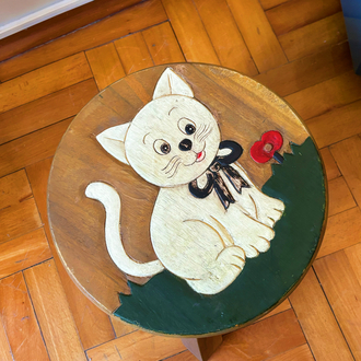 Handmade Kitty Wooden Stool
