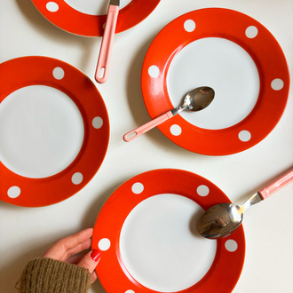 80’s Russian Orange Polka Dot Porcelain Plates