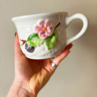 Flower Embossed Ceramic Mug + Plate Set 